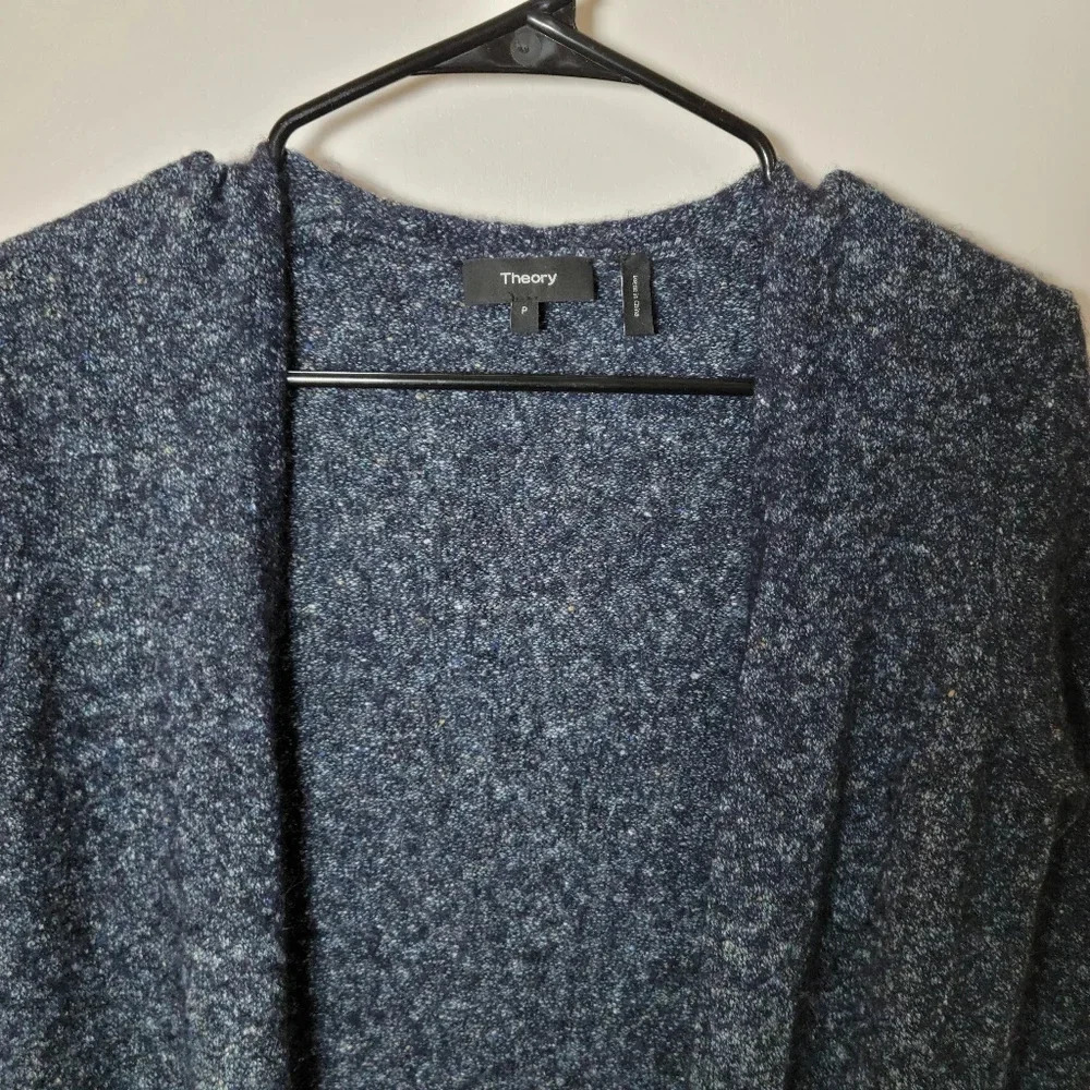 Theory Long Maxi Duster Cardigan Sweater | Size P | Navy Tweed - Picture 3 of 6
